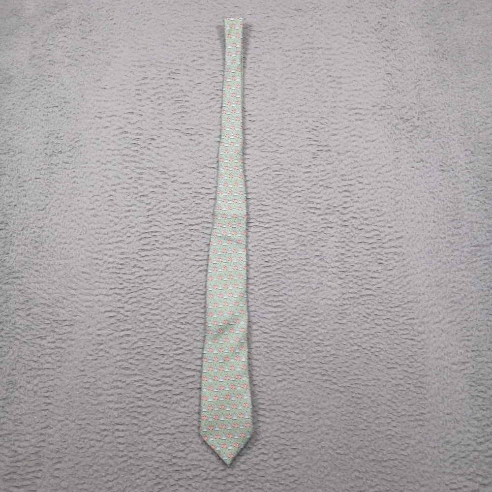 Vineyard Vines Tie Mens One Size Green Floral Silk‎ Custom Collection Designer
